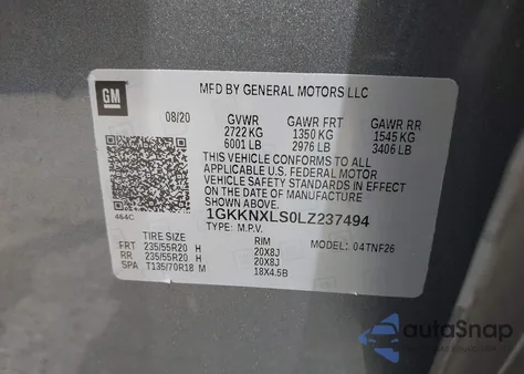 2020 GMC Acadia Awd Denali z USA, uszkodzony, nr VIN 1GKKNXLS0LZ237494